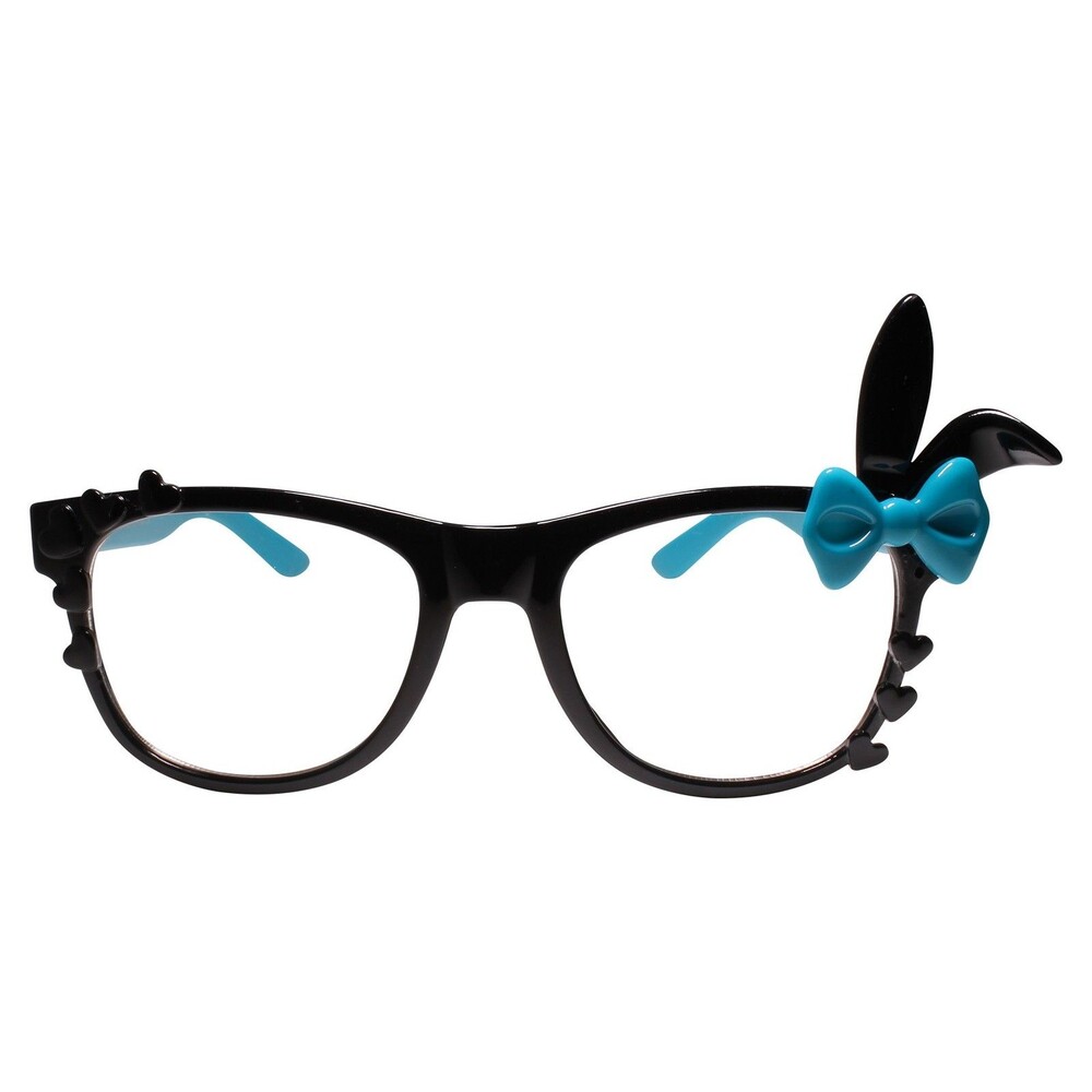 Bunny Ears Fun Party Colorful Cute Heart Accent Black & Blue Clear Lens Glasses - Picture 4 of 4